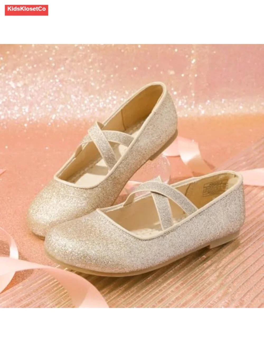 Girls Ballerina Dress Shoes Mary Jane Flats Crossover Straps Round Toe Glitter